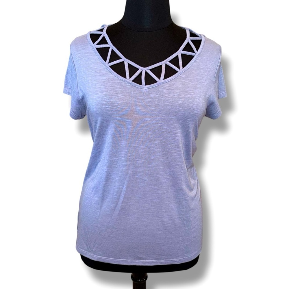 LANE BRYANT LIVI V-Neck Detail Tee - Heather Grey 10/12 - Picture 3 of 15